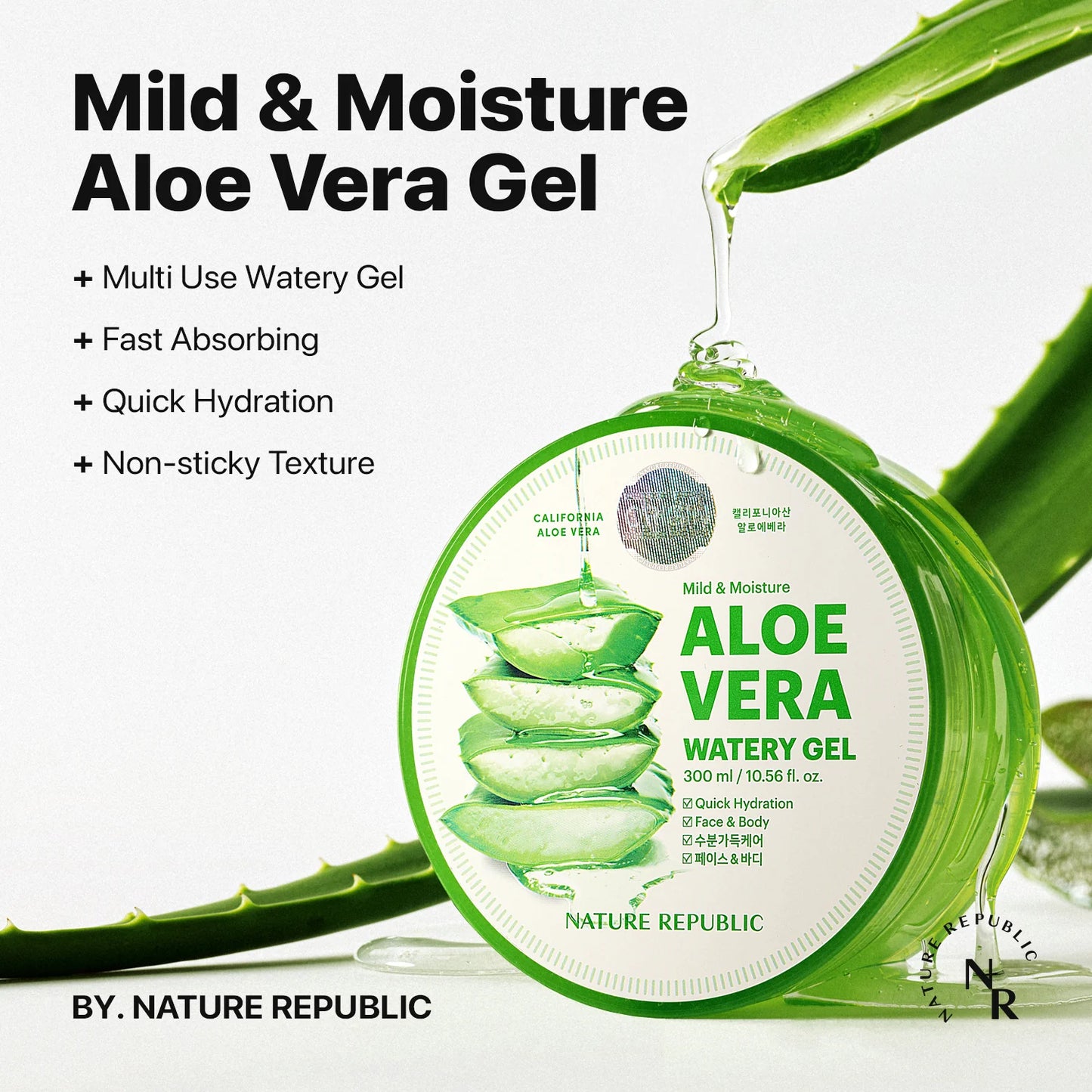 NATURE REPUBLIC Gel acuoso de aloe vera suave y humectante 300 ml / 10,56 fl. onz.