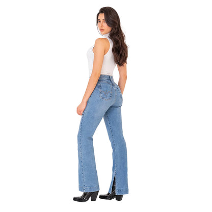 JEANS COLOMBIANOS BUM LIFT MOM FLARE 212358 CON ABERTURAS EN EL TOBILLO
