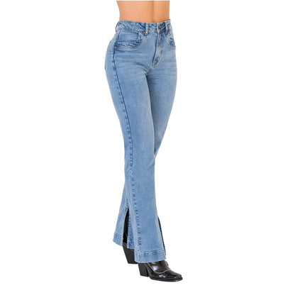 JEANS COLOMBIANOS BUM LIFT MOM FLARE 212358 CON ABERTURAS EN EL TOBILLO